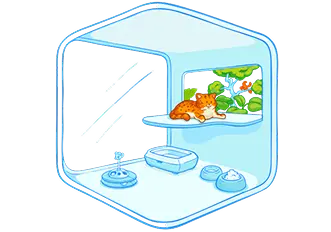 Specially designed rooms for pets with toys and comfort